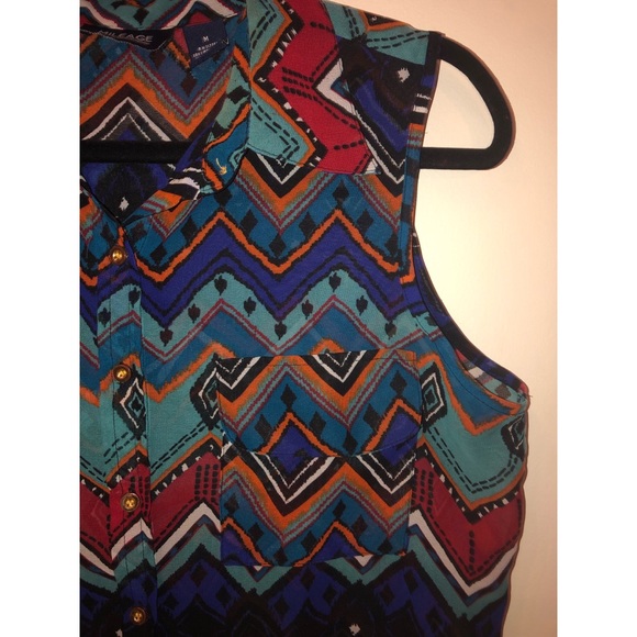 Multicolor Abstract Sheer Sleeveless Buttonup - Picture 3 of 5